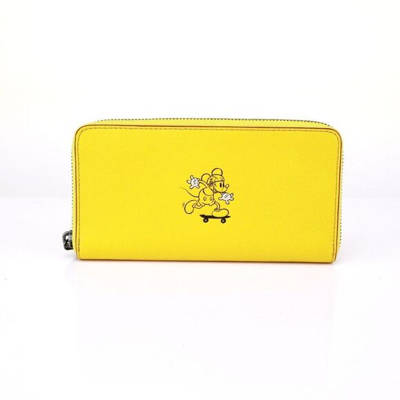 New Coach Disney Mickey Riding Skateboard Accordion Zip Wallet Banana Yellow - Picture 3 of 12